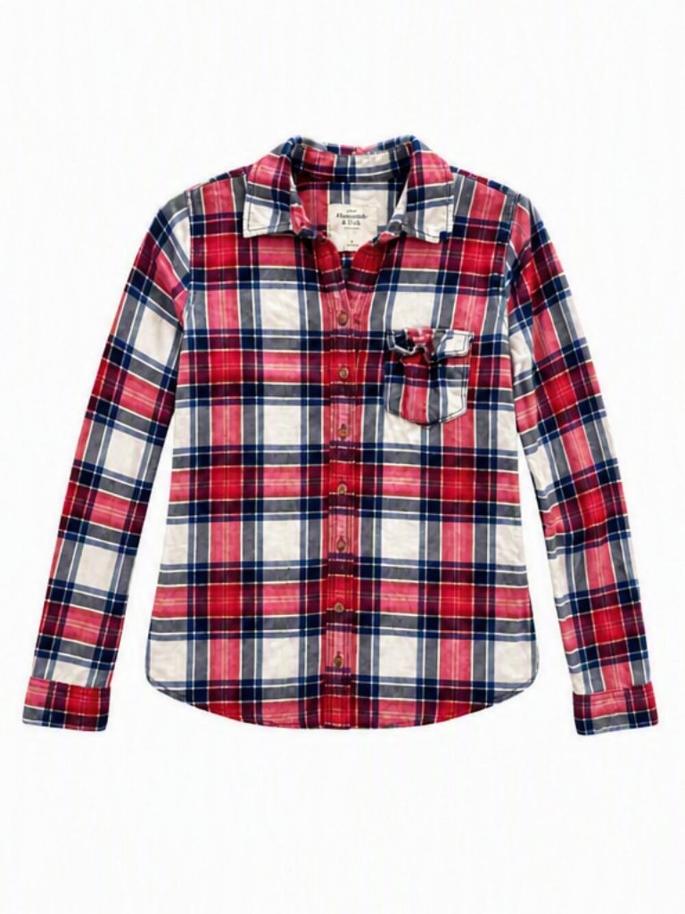 Abercrombie & Fitch Womens Plaid Button Down Shirt Red White Blue Small GUC